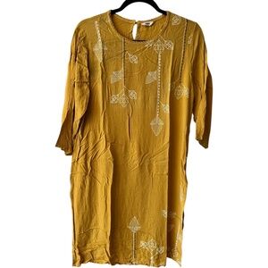 Golden Geometric Design Dark Yellow Long Kurta Top